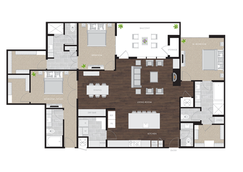 Floor plan for 3 beds, 3.5 baths, 2282 sqft